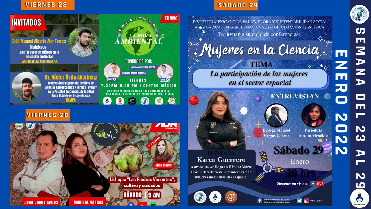 imffss_oficial's tweet photo. 🅲🅰🆁🆃🅴🅻🅴🆁🅰 🆂🅴🅼🅰🅽🅰🅻 ▶
Viernes ➡ La Hora Ambiental ▶ https://t.co/3NdJJRU6cX
Sábado ➡ Hospital de plantas ▶ https://t.co/6jVFiQsxVy
Sábado ➡ Mujeres en la ciencia ▶ https://t.co/nH11RG84OP
#Medioambiente #DrPlanta #DraPlanta #Plantas #Hospital #Flores #IMFFSS https://t.co/TaJKgu1ZwU