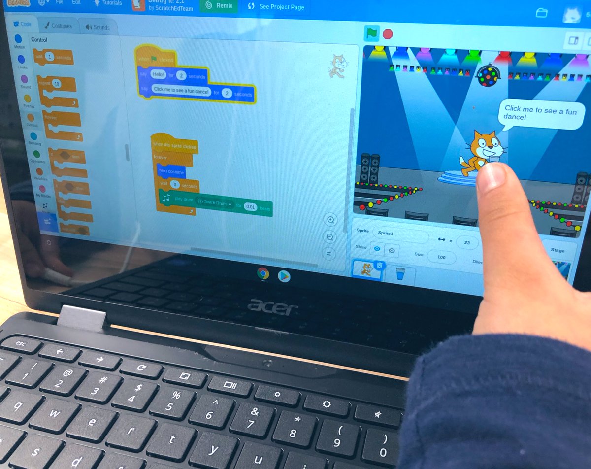 MsHaughs's tweet image. 3rd grade #CSed Ss spent the last couple wks learning major CS concepts including sequencing, loops & selection.
Loving the @HGSE_CCL @scratch Creative Computing Curriculum for practicing concepts! So easy to adapt to our particular format & needs.
#csk8 #elemcode