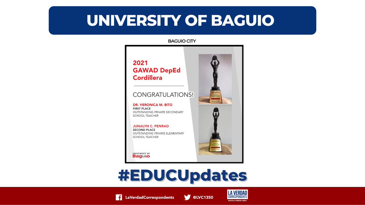 LVC1350's tweet photo. EDUCATION UPDATE | Pinarangalan ng Deped Cordillera ang University of Baguio sa idinaos na 2021 GAWAD DepEd Cordillera.

via Nikki Paneda | La Verdad Correspondent 
📷 : University of Baguio https://t.co/eoJgDiJ1fr