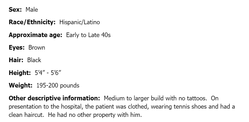 ReporterClaudia's tweet image. .@WeAreLAHealth is asking for help identifying this patient. The department says he was hit by a car on Jan. 20 in Playa del Rey. No ID. Not alert. (424) 306-7718.