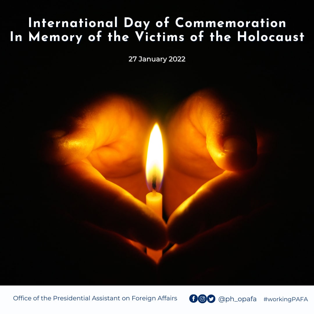 ph_opafa's tweet photo. LOOK: UNGA Resolution 60/7 designated Jan27 as the annual Intβl Day of Commemoration in memory of the victims of the Holocaust. The Holocaust will forever be a warning of the dangers of hatred, bigotry, racism & prejudice.
#WorkingPAFA #DuterteLegacy @pcooglobalmedia @UNDPPH https://t.co/lcUwDg28Vq