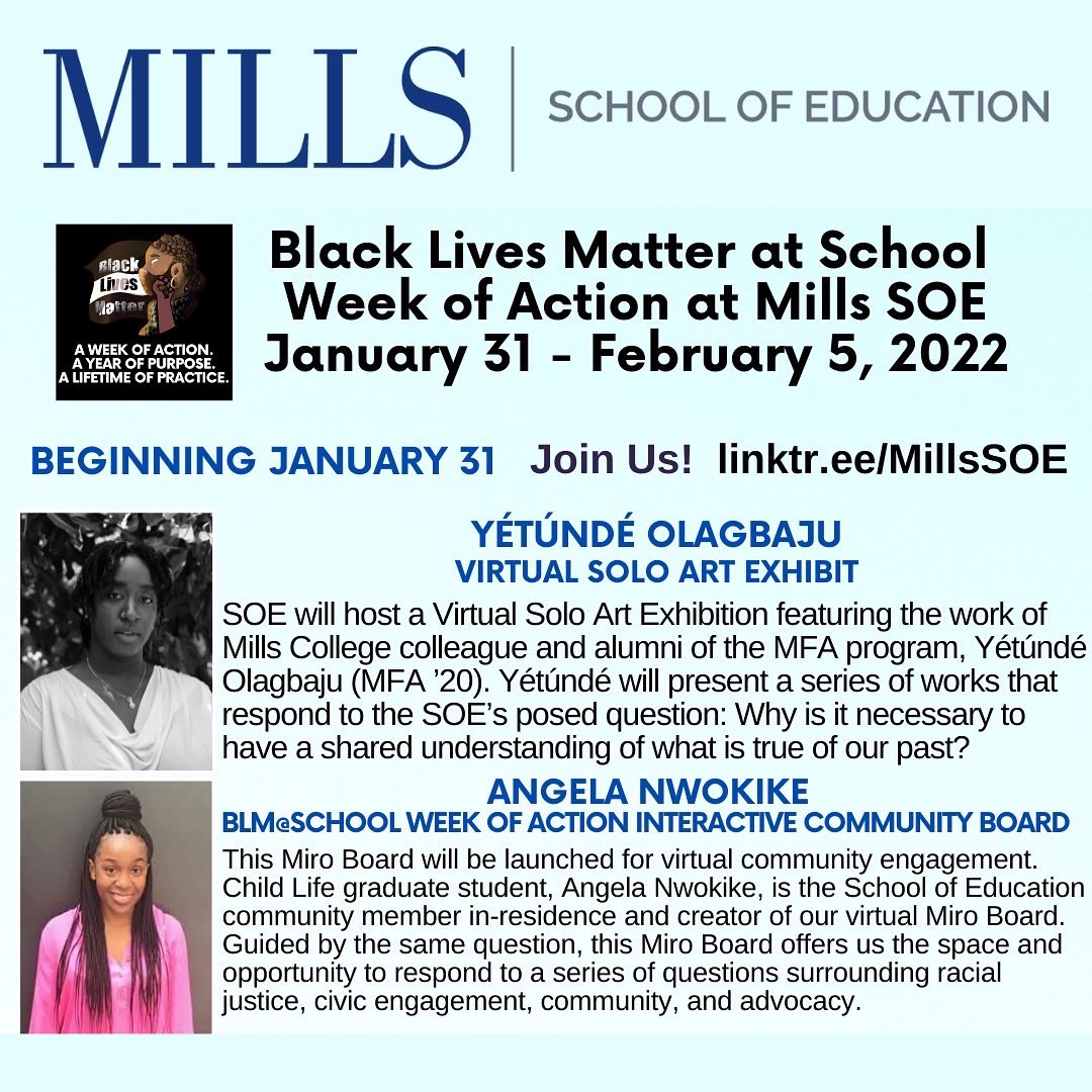 MillsSOE's tweet photo. ✨@blmatschool Week of Action with #millssoe commences on Monday. ✨Register for our virtual programming and to access our virtual community spaces: https://t.co/hJS99SW4vp https://t.co/1FDEHWbyNj