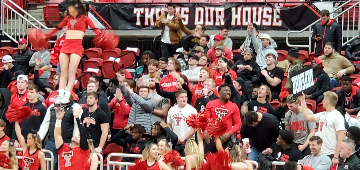 GruvyGurl's tweet photo. @HutchingsJaylon &amp; @KingsmenTTU are out here supporting @LadyRaiderWBB in a battle with Baylor! They're cheering and throwing out lots of shirts! And did I say, Cheering? https://t.co/WwMrxtja79