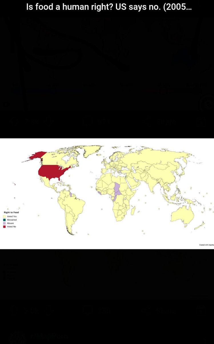 2005 UN poll, "is food a universal right?" 
Only 2 countries voted no, the US and Israel.
Were we ever the freedom fighters? We replace democratically elected leaders, we disagree that healthcare, housing, food and water are universal rights? What freedoms do we even fight for?