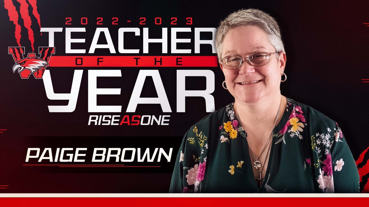 RJD5Director's tweet photo. Join all @WHS_Redhawks school and community partners in Celebrating Mrs. Paige Brown as our 2022-23 Teacher of the Year! She epitomizes the greatness of our profession and is most deserving of this honor. Way to go Mrs. Brown! @RichlandTwo @WHS_Redhawks #RiseAsOne https://t.co/aZL1p0sE2z
