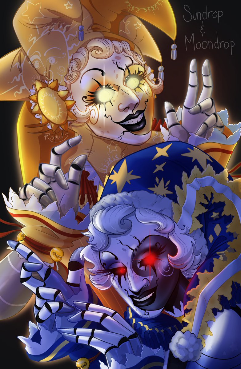 Sun and Moon from #fnafsecuritybreach #fnaf #sundrop #moondrop #fanart #fivenightsatfreddys
