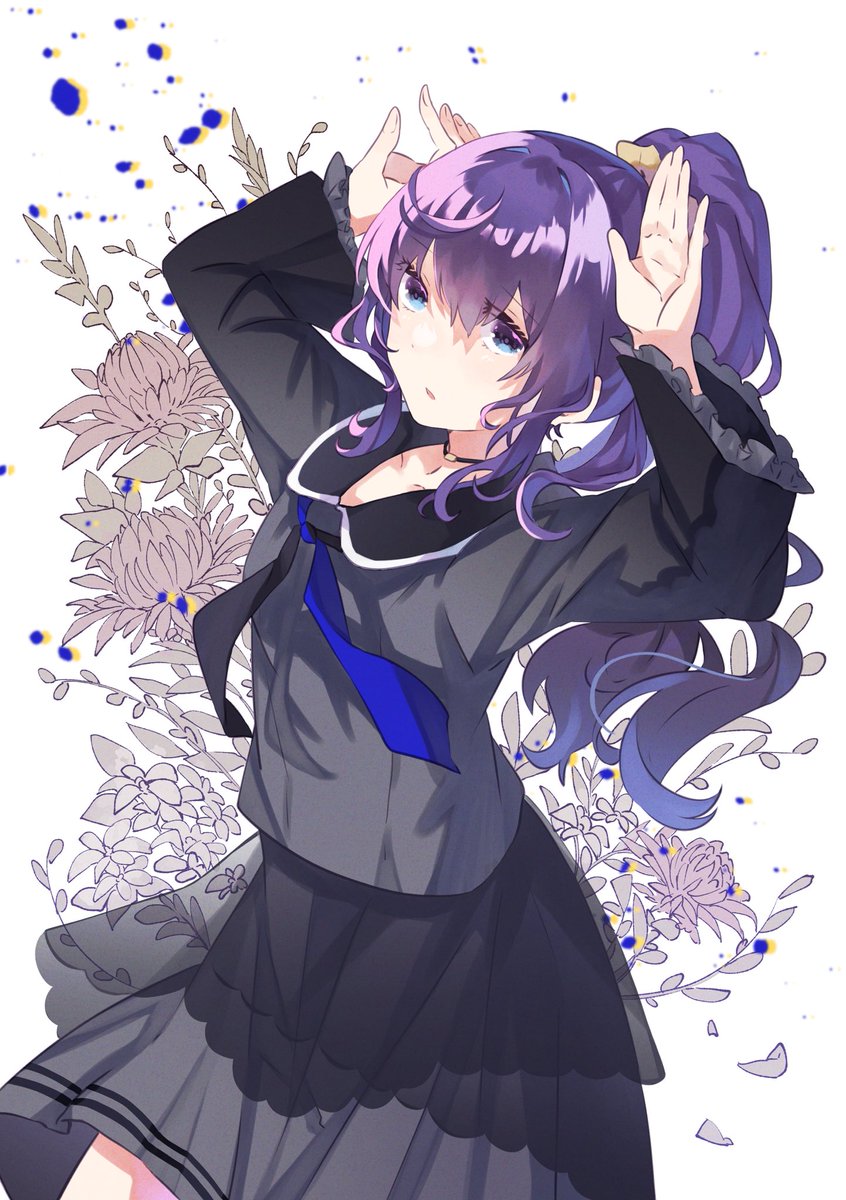 1girl purple hair solo skirt long hair blue eyes school uniform  illustration images