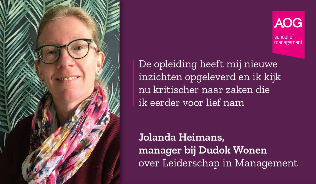 We stelden Jolanda vijf vragen over haar verwachtingen van en ervaring met de #opleiding Leiderschap en Management bij AOG: aog.nl/jolanda-over-l…