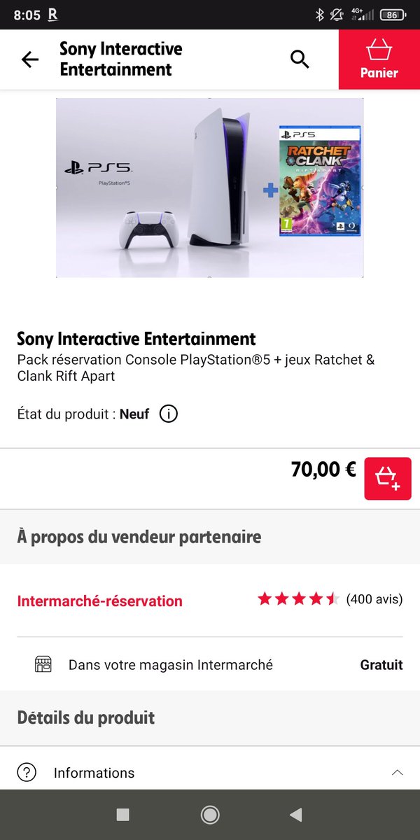 DavidAdriao67's tweet photo. Merci @ChocoBonPlan pour l'info Intermarché d'hier, j'ai pu commander ma PS5 ! 
Par contre j'ai l'impression qu'il y en a encore en stock à l'Intermarché de Sélestat (Bas-Rhin) 🤔 https://t.co/LYh0JL8bKa