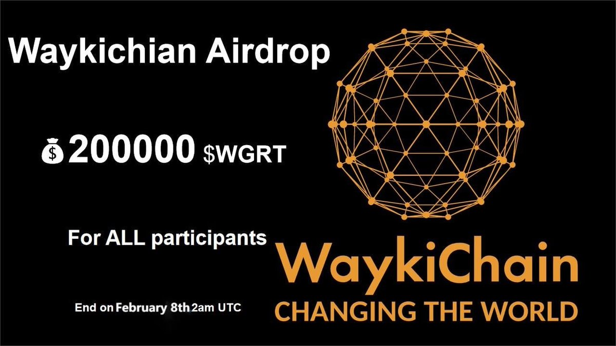 AirdropAchiever's tweet photo. New Airdrop: Waykichain
Value: 200000 WGRT ($26,000)
Winners: All participants
End Date: 8th February, 2022
Distribution: 22nd February, 2022

🔗 Airdrop Form: https://t.co/WmZ8R6zDl2

#Airdrop #Crypto #Bitcoin #BSC #AirdropAchiever #Waykichain https://t.co/9v0hOX8v3D