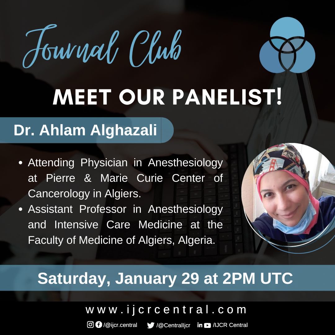 CentralIjcr's tweet photo. Dr. Alghazali will be joining our upcoming Journal Club session on the 29th! Comment below what you think the topic is about for a chance to get access! 💉
#MedEd #MedTwitter #anesJC #anesthesia https://t.co/9upnJpgKob