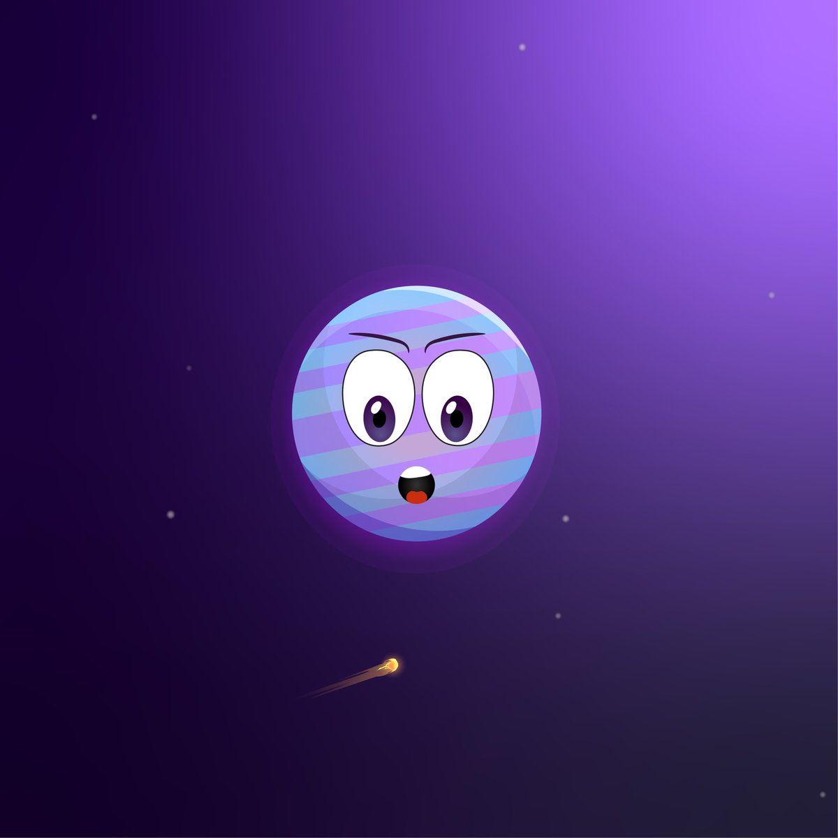 FantasyPlanets's tweet photo. Planet #1 
Price: 0.02
A digital art done on Adobe Illustrator, which shows the purple striped planet watching a meteor passing near it.
As there are infinite numbers of planets in universe this might be identical to some one. #NFTs #nft #NFTCommunity #NFTProject #NFTCollection https://t.co/H1oRLu5BsO