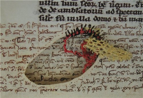 MadameGilflurt's tweet image. When the nuns of Uppsala, Sweden, purchased a damaged book in 1417, they mended its pages with colourful embroidery. #frockingFabulous indeed! Via Uppsala Universitet.