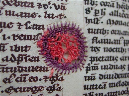 MadameGilflurt's tweet image. When the nuns of Uppsala, Sweden, purchased a damaged book in 1417, they mended its pages with colourful embroidery. #frockingFabulous indeed! Via Uppsala Universitet.