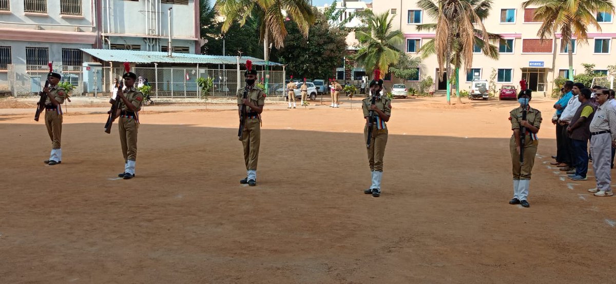 NCCBrindavan's tweet photo. What a beautiful moment.
Dr Sabu A Joseph And Chairman of BGI Dr BR Sheety Honoured with salami shastra followed by Culturals speech and ended with flag hosting. This #RepublicDay we honour our nation's Constitution - a celebration of India's unity &amp; diversity
 #RepublicDayIndia https://t.co/PpOLpFm1XT