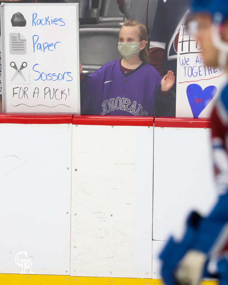 Rockies's tweet photo. 🪨 𝐑𝐎𝐂𝐊ies 
📄 Paper 
✂️ Scissors

omg how can you not be emotional about hockey 🥺 https://t.co/DFQHzbJPbq