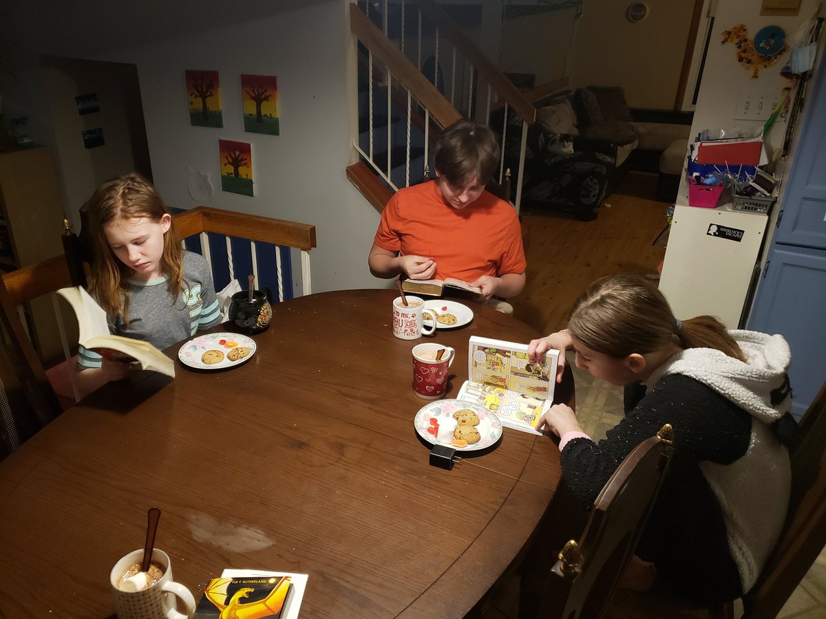The MacPhee clan may be isolating, but we still enjoy a good book or two... or three. Chloe, Riley and Brianna were caught reading with hot cocoa and cookies tonight. <a href="/TruedellPS_LDSB/">Truedell PS</a>
