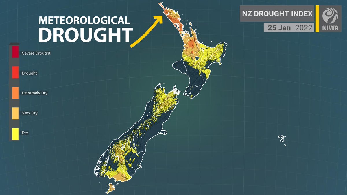 Meteorological drought has emerged in Northland's Far North District 🏜️

Extremely dry conditions are also occurring in:

📍 Northland
📍 Auckland
📍 Waikato/Coromandel
📍 Western Bay of Plenty
📍 Eastern Southland
📍 Rakiura/Stewart Island

niwa.co.nz/climate/inform…