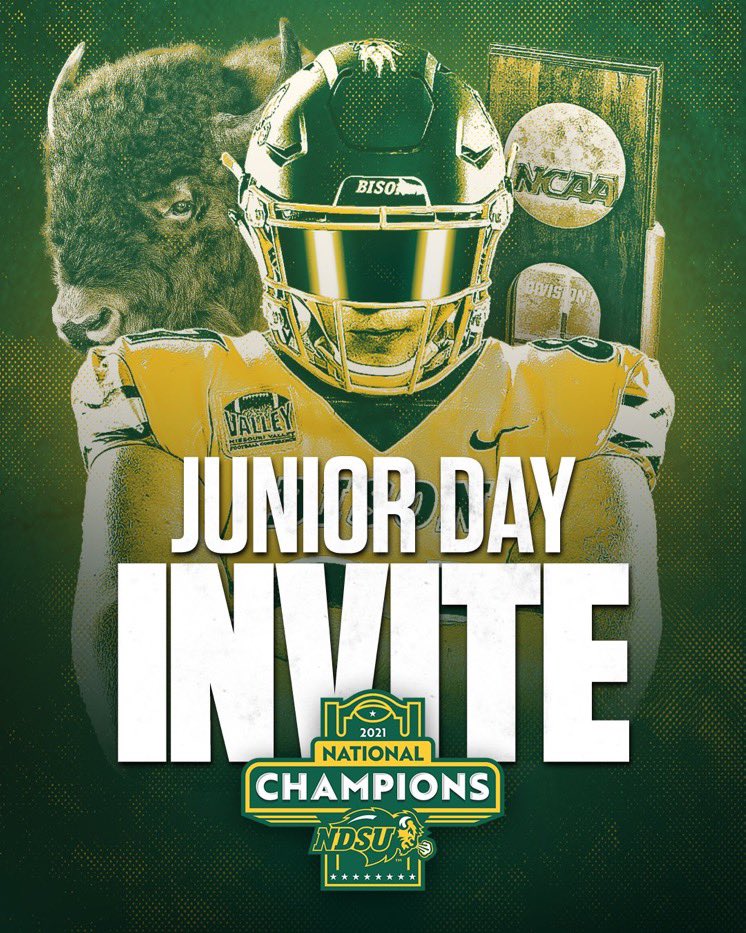 Thank you for the Junior day invite!!! <a href="/Coach_Roehl/">Coach Tyler Roehl</a> <a href="/NDSUfootball/">NDSU Football</a> Excited to see what Bison Nation is all about.🦬