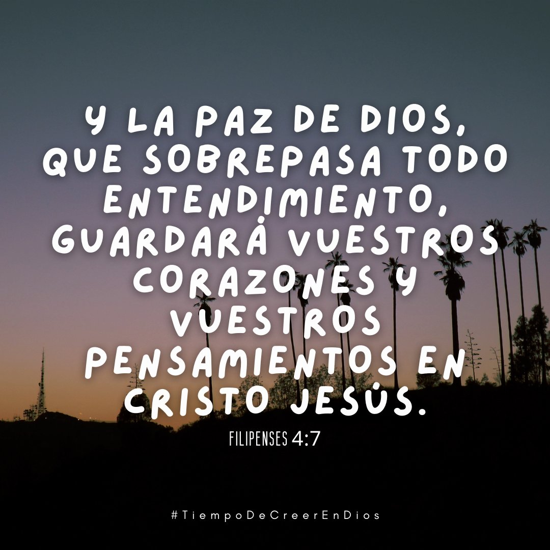 DiosTeDicee's tweet photo. "Y la paz de Dios, que sobrepasa todo entendimiento, guardará vuestros corazones y vuestros pensamientos en Cristo Jesús". 

Filipenses 4:7

#DiosDePaz
#TiempoDeCreerEnDios 
#DiosTeDice 
#JesúsTeAma 
#DiosEsAmor https://t.co/Cp2APd2LNa