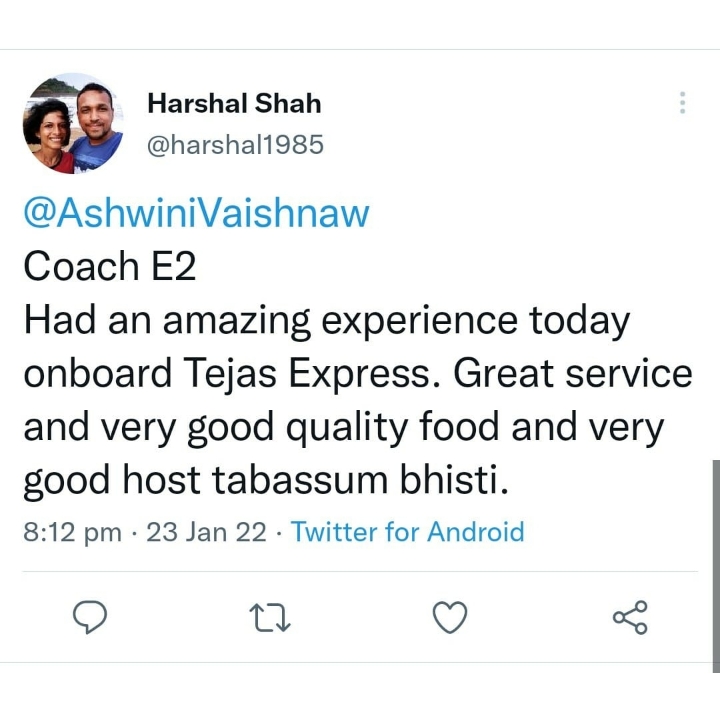 IRCTCofficial's tweet photo. We at #TejasExpress always aspire to make our passenger's travel experience most comfortable. Here are a few passenger feedbacks on Tejas Express services.
#TejasExpress #GoTejasGo https://t.co/jOEIJsHOsM