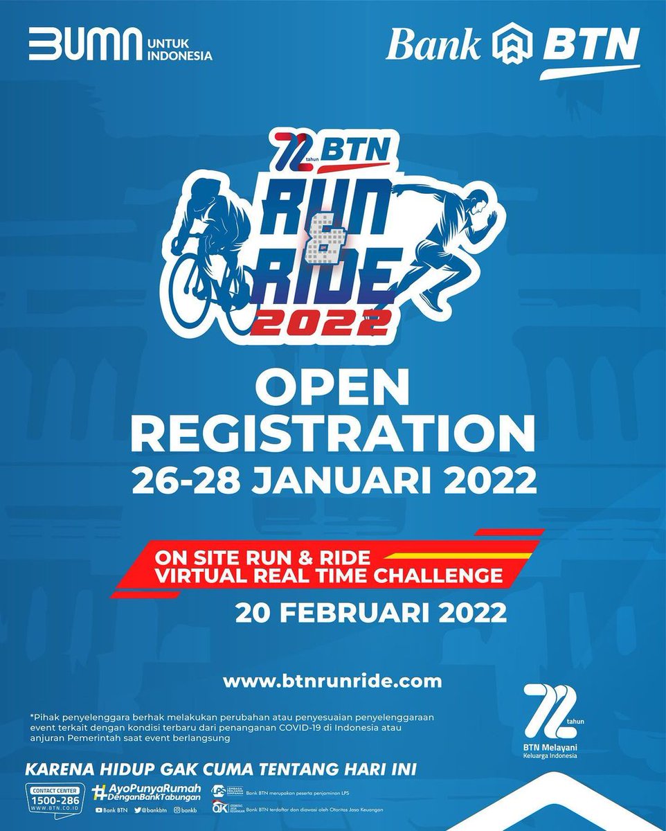 LarikuInfo's tweet photo. 🔽
🏃 BTN Run &amp; Ride
🗓️ 20 Februari 2022
📐 Hybrid/Virtual Run/Ride
⛳ Tangerang / Anywhere
💛
🧿 https://t.co/hZFeJJZqQT ️◀️
🔺
🔺

••••
#BTNRunRide #BankBTN #IMRR #LariKuinfo https://t.co/jSjLNBo4ki https://t.co/wSzaKw94BW