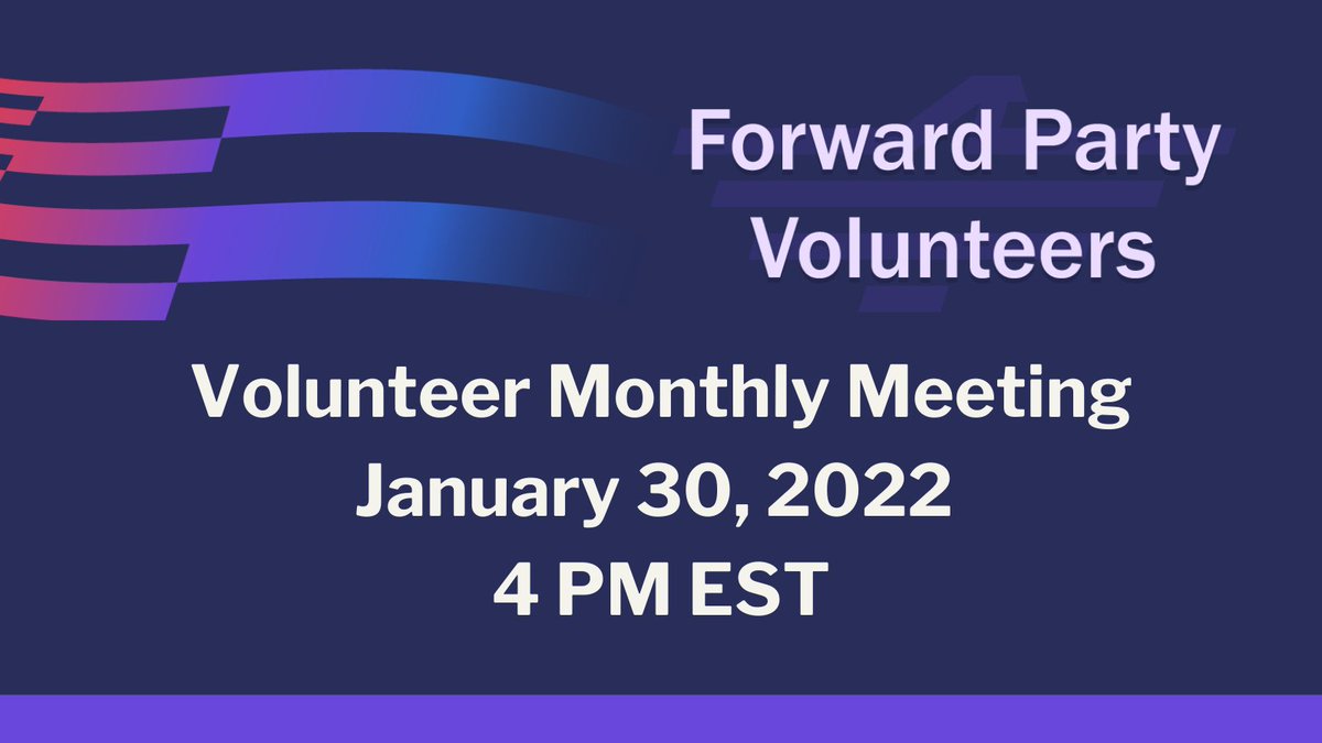 ⬆️Be sure to register for the monthly #ForwardParty volunteer meeting at the #volunteer portal! Sunday, January 30 at 4 PM EST Not signed up yet? Visit volunteer.forwardparty.com @AndrewYang @BlairWalsingham @heywillconway @TheCausinFx