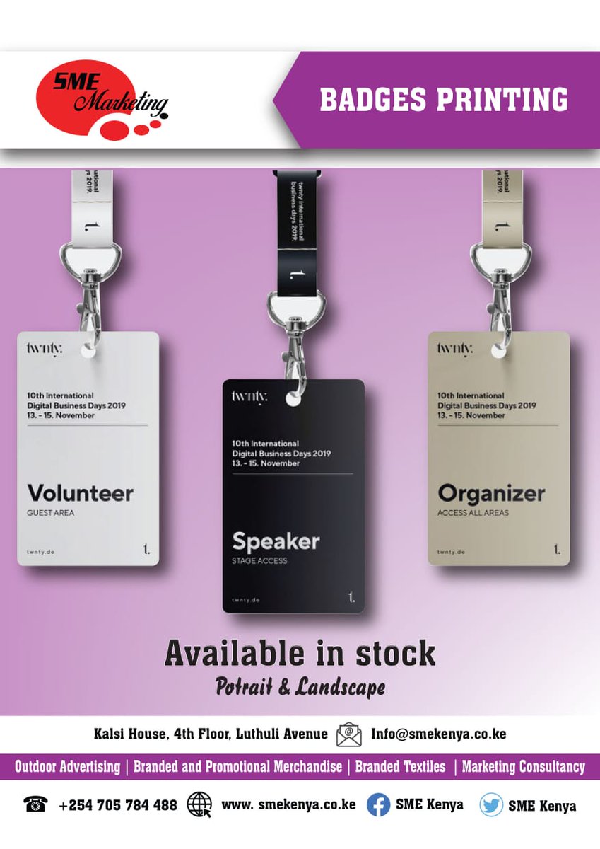 SME_Kenya's tweet photo. #identificationtags
#Accesscards https://t.co/PJWnIKFmPM