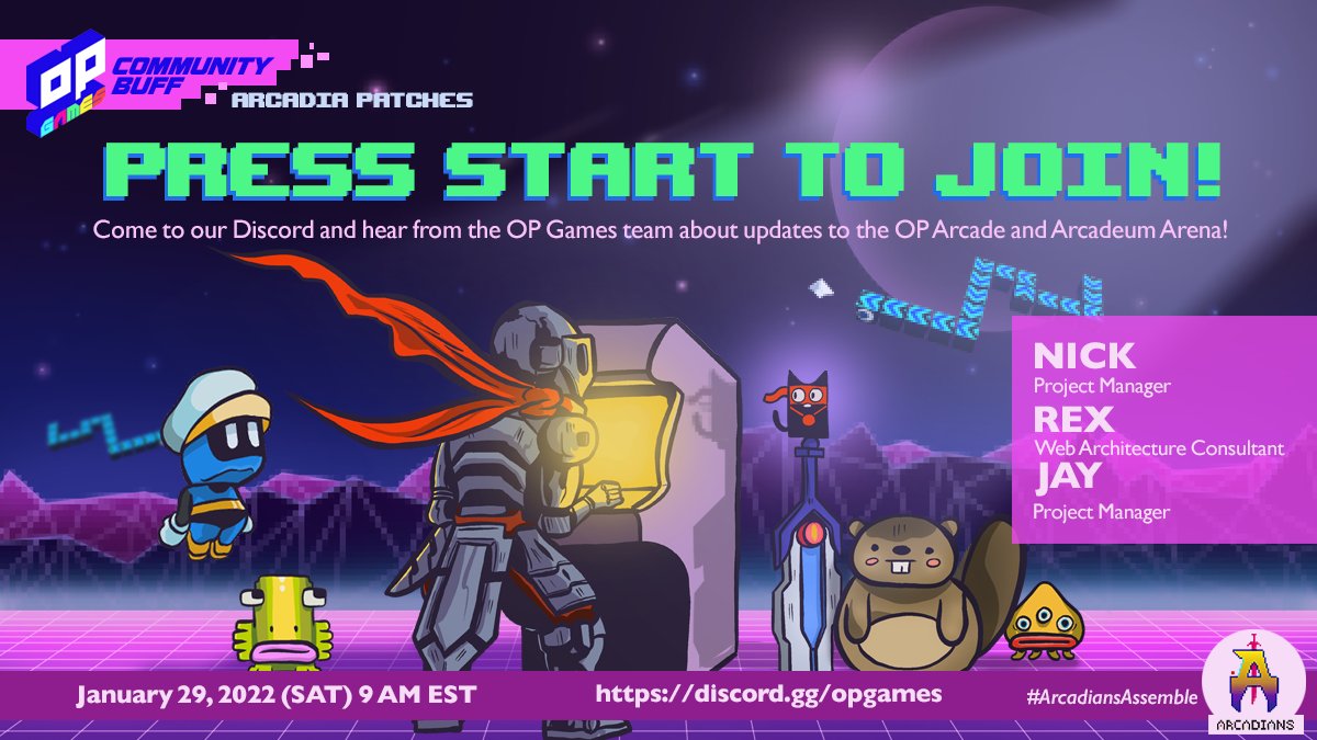 Want to know more about what OP Games has planned for Arcadia (AKA OP Arcade)? 

Excited for Arcadeum Arena that's currently in development? 

✨CLICK THE LINK✨

👇👇👇
discord.com/events/4154428…
