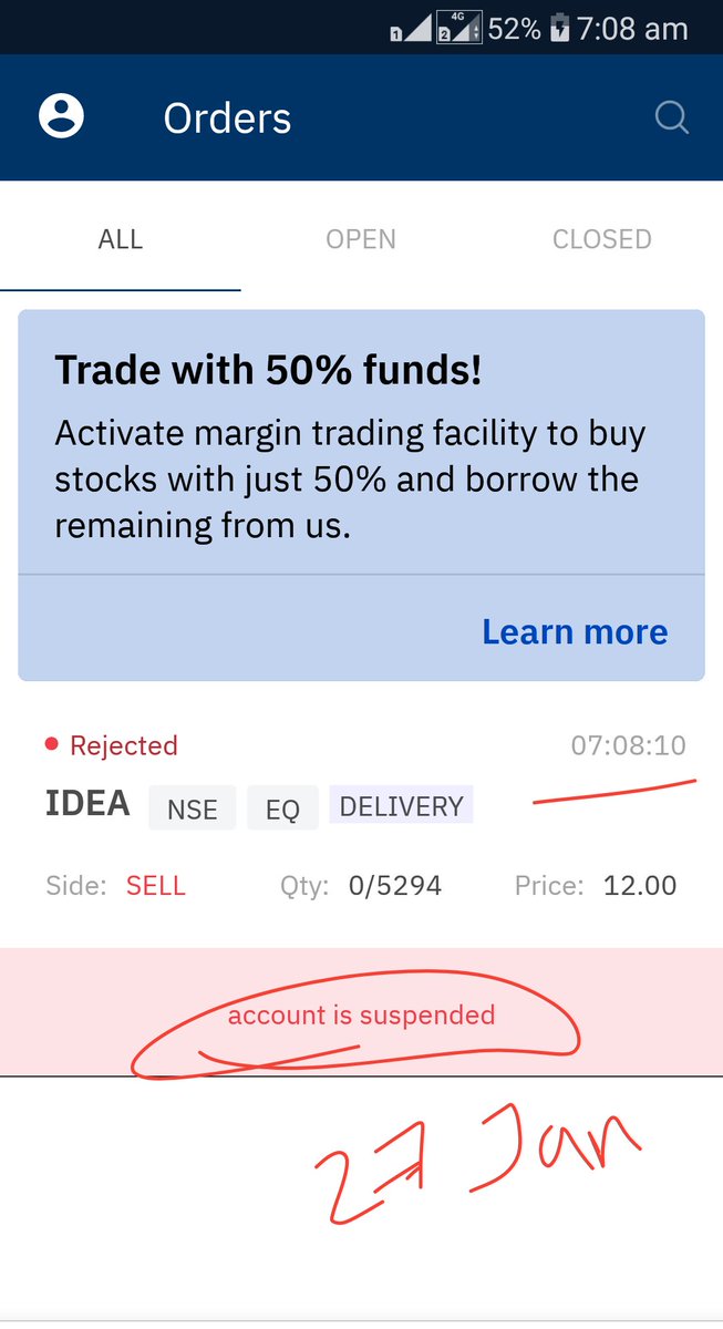 JoseChandran202's tweet photo. @upstox What the fuck are you doing! 2AATJ3
Account still suspended, 2 weeks crossed still no solution. Chk the screenshots, bcoz of your mistake I'm losing my money, if can't provide a solution on time, close your business and go for some other job that you can manage properly. https://t.co/KuXqav4XWp