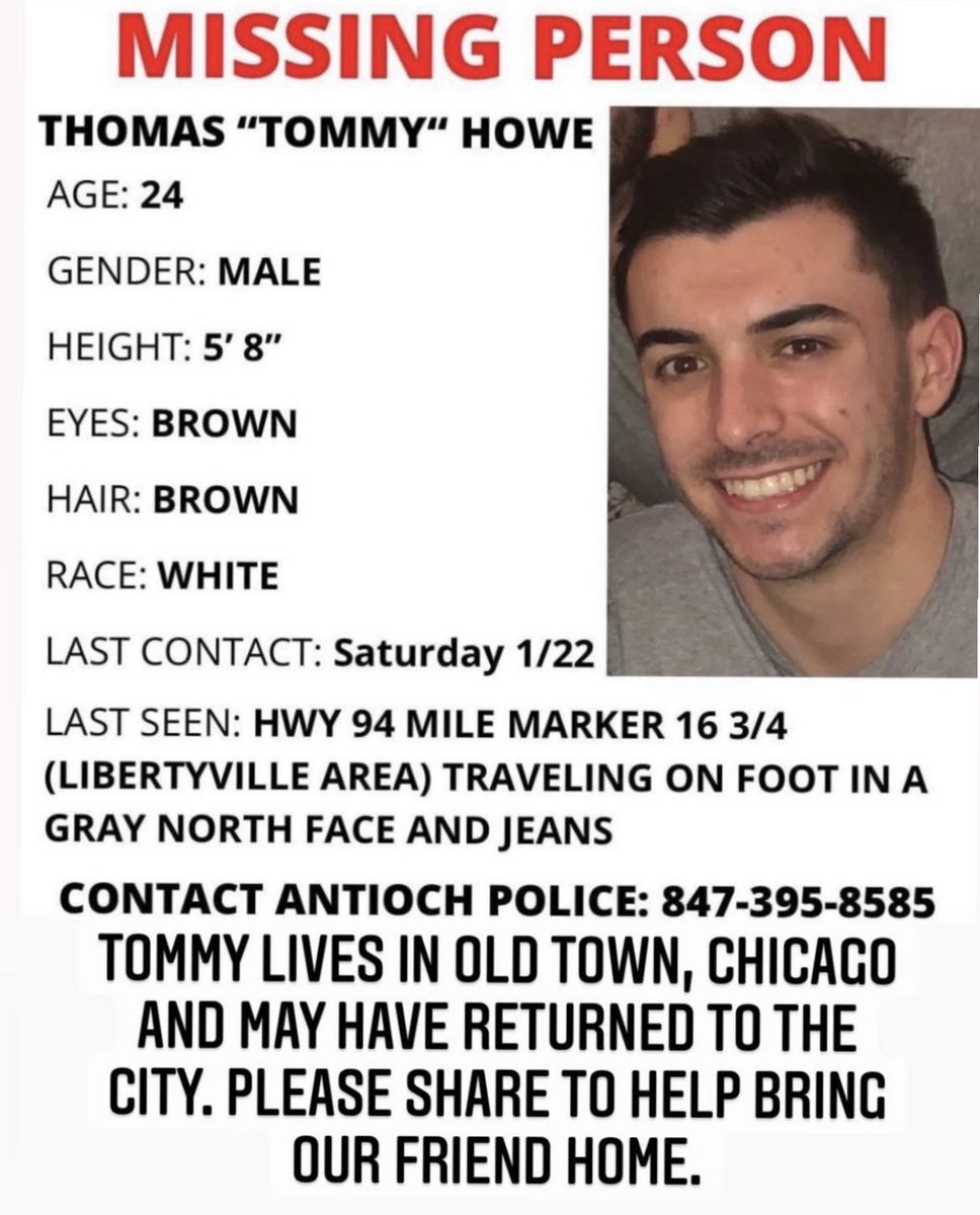 BennettWiseTV's tweet photo. My friend, fraternity brother and fellow @miamiuniversity alum, Tommy Howe, has been missing since Jan. 22. 

He’s from Antioch, IL and lives in Chicago. Please share so we can find and bring him home 🙏. https://t.co/oHABsPyejO
