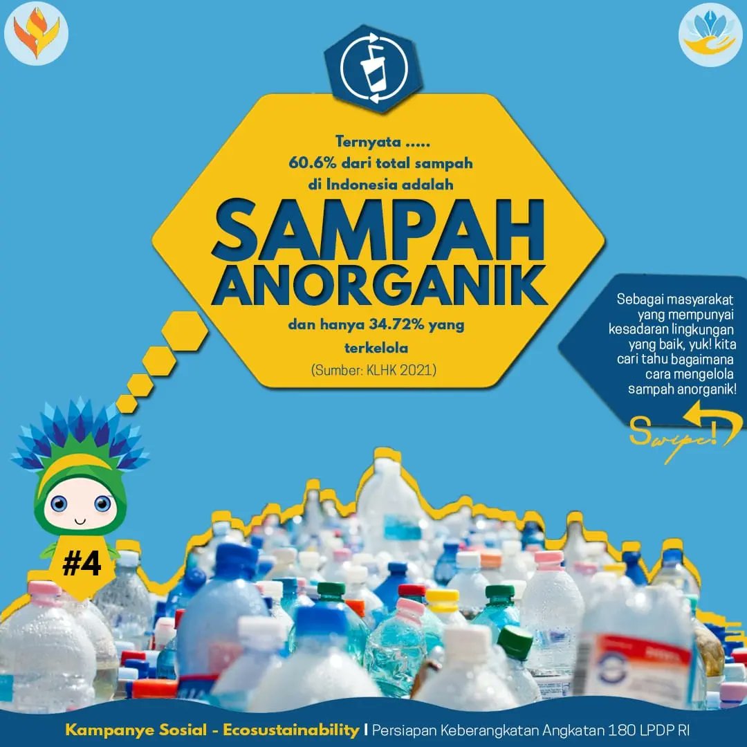 rinirnf's tweet photo. Sampah anorganik lebih sulit terurai di alam. Akan sangat disayangkan kalau usianya yang
panjang harus dihabiskan sebagai limbah. Mari kelola secara bijak!
Padma Wijaya for Eco-sustainability
@lpdp_ri @pk180lpdp
#DiriUntukNegeri #SDMUnggulIndonesiaMaju #AkuPastiMengabdi https://t.co/uMRPNLqsuX
