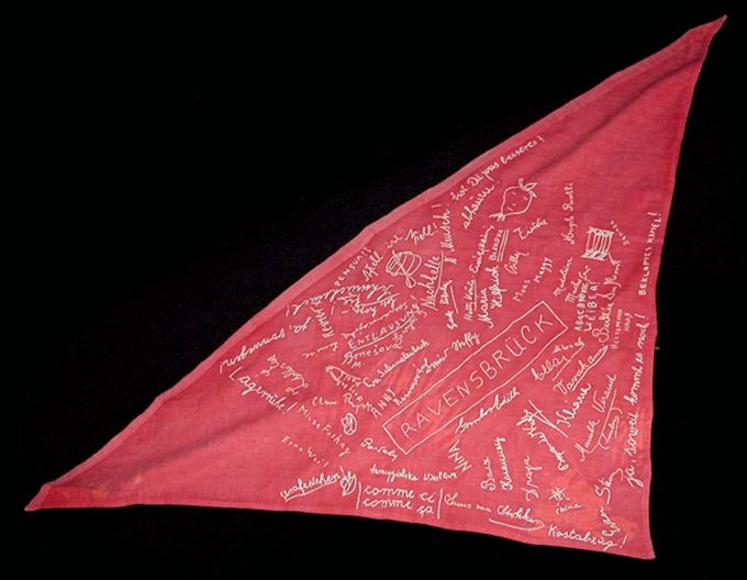 womensart1's tweet photo. Yehudit Taube, a Jewish nanny and resistance member embroidered the signatures of fellow women who survived Ravensbruck concentration camp on a piece of Nazi flag when the camp was liberated, in solidarity and resistance.
#HolocaustMemorialDay #UnravellingWomensArt https://t.co/BwXuK591Bs