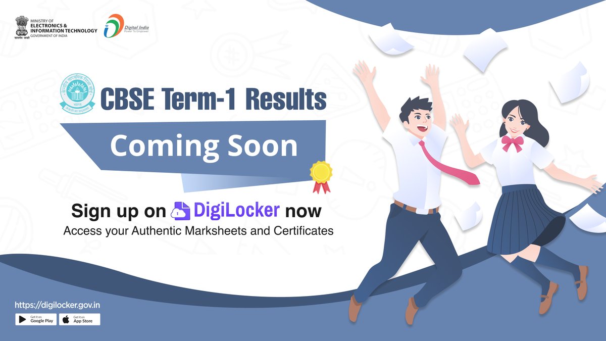 📢📢Students! #CBSE  Term-1 Results coming soon
Sign up on #DigiLocker to access your Marksheet and Certificate