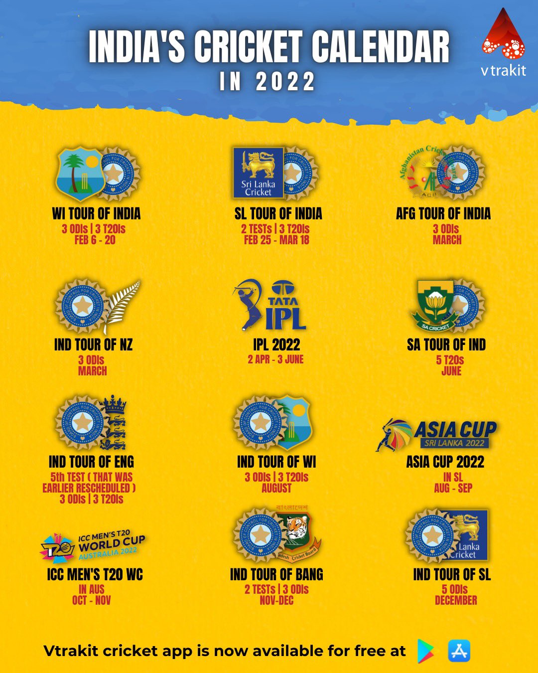 Indian Cricket Schedule 2022 Vtrakit Cricket On Twitter: "Team India's Cricket Calendar For 2022!  #Teamindia #India #Iplauction #Ipl2022Megaauction #Ipl2022 #Viratkholi  #Rohitsharma #Indvswi Https://T.co/Q5Dgctyuyb" / Twitter
