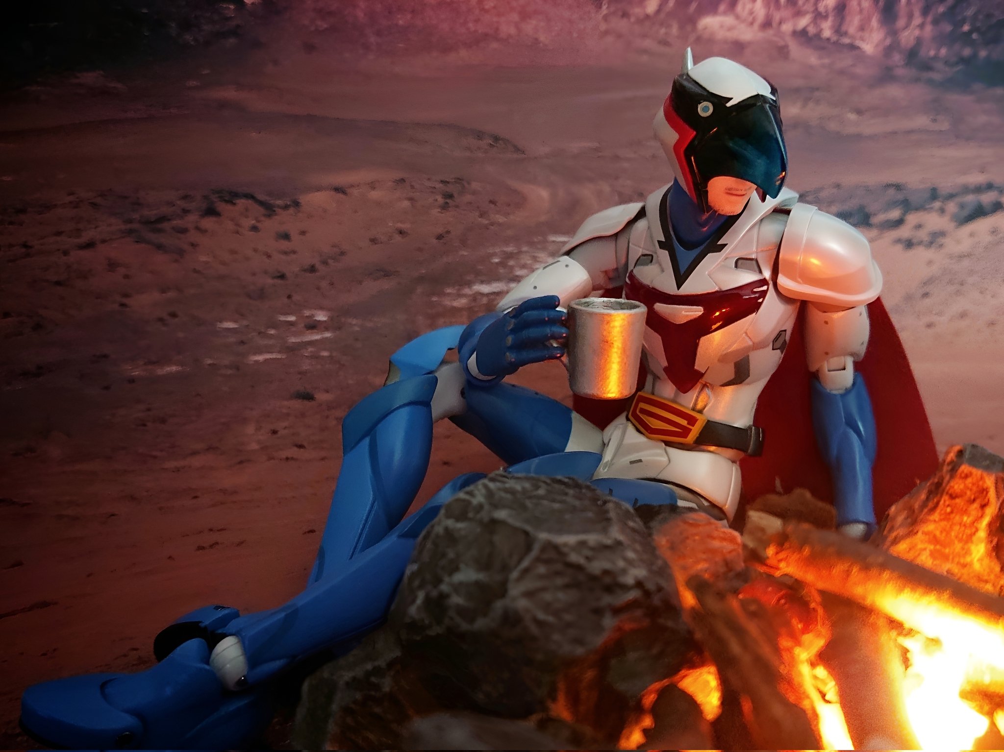 あんずわたあめ おもちゃ撮影会 1月27日 テーマ 火 焚き火の前でしばしの休息 千値練 ファイティングギア ガッチャマン T Co Hjxemeetay Twitter