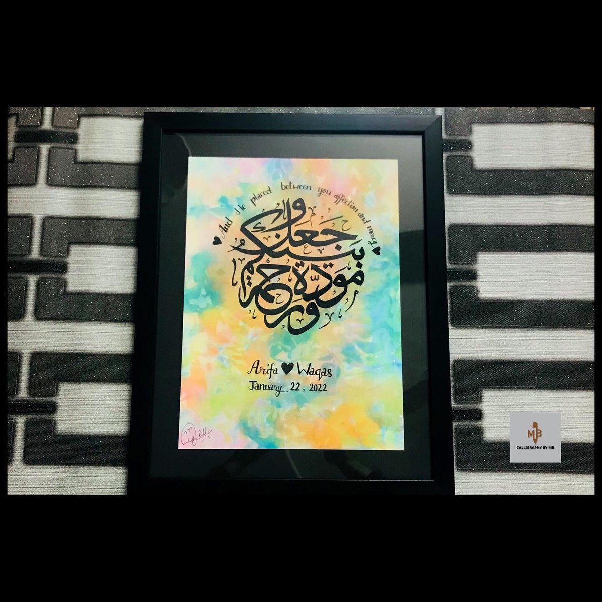 CalligraphyByMB's tweet photo. “And He placed between you affection and mercy” 30:21

Dm to Order if you want to own one or gift this framed piece to your friend as a anniversary gift!! 

Note: background will not be exactly same bcz its handmade shades will be same ❤️
 #likes #like #follow #likeforlikes #love https://t.co/q6G0N2MnkW