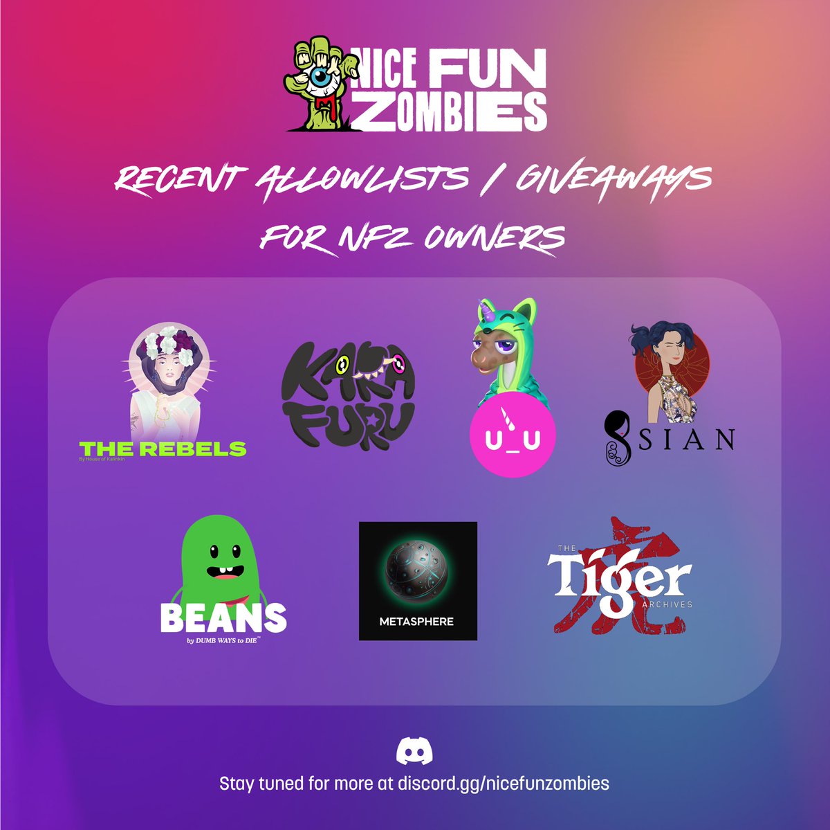 nicefunzombies's tweet photo. NFZ owners have been reaping the access benefits lately! Some fantastic projects here:

@therebelsnft @KarafuruNft @U_UnicornsNFT @8sianNFT @BEANS_nfts @metaspherehq @pestlemortarSEA 

Join our NFZ family for future giveaways! (School location owners get more raffle chances) https://t.co/WfPU201qzO