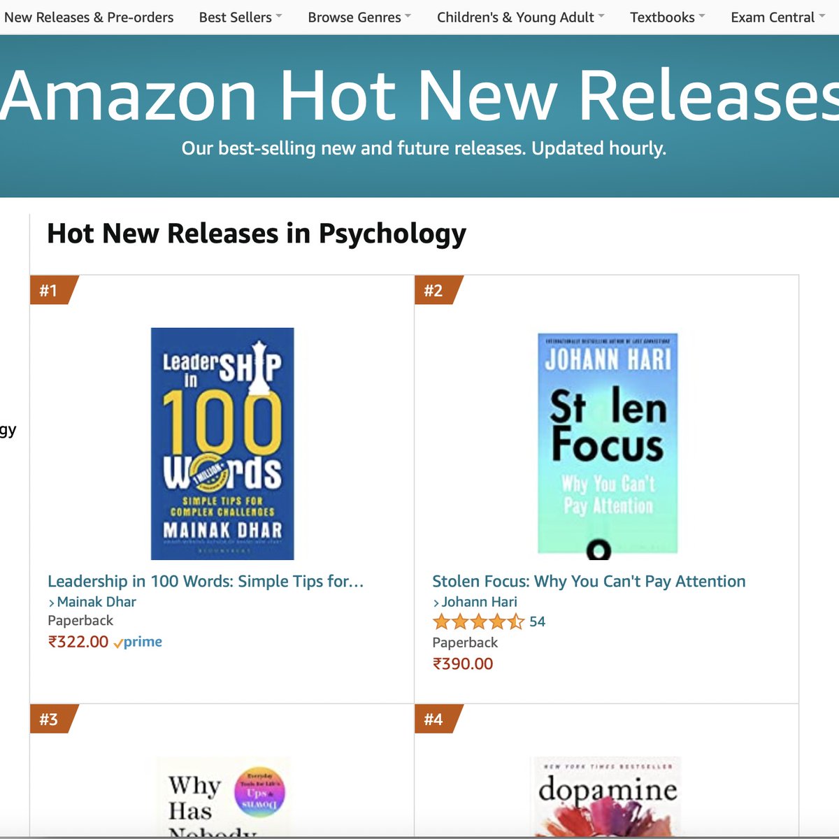 Delighted to see #LeadershipIn100Words by <a href="/mainakdhar/">Mainak Dhar</a> and #StolenFocus by <a href="/johannhari101/">Johann Hari</a> at the top two spots in the Hot New Releases section on Amazon! ⭐