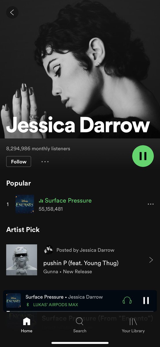 deathcola's tweet photo. the girl from Encanto got pushin p on her spotify lmao https://t.co/WJ3Ge3oTnw