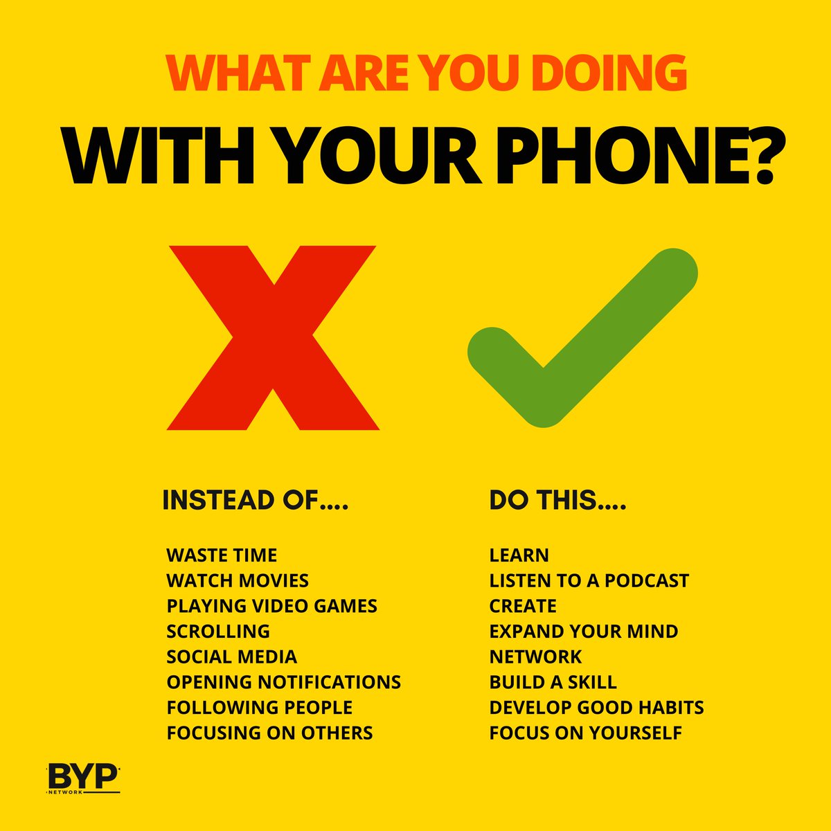 BYPNetworkApp's tweet photo. Use your phone wisely 🚀🚀

#learning #learningisfun #podcasts #successtips #create #mentoringprogram #successmindset #successtips #skillsdevelopment #successful #growthmindset #growthhacking #consistency #developgoodhabits #thursdaythoughts https://t.co/snzOlCVHz1