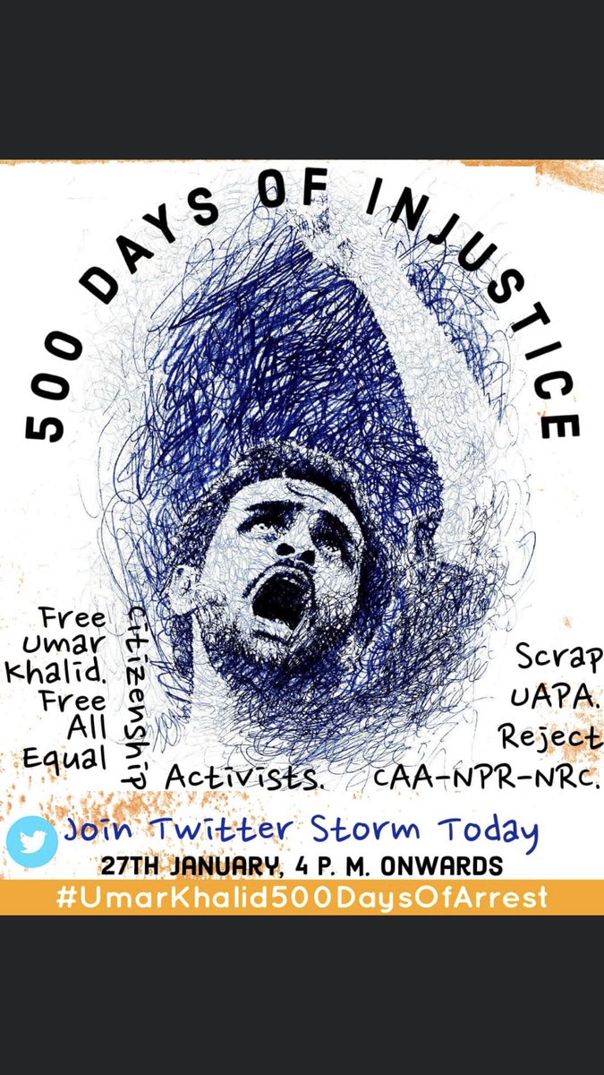 TheDigi_nomad's tweet photo. 500 days and still counting ..
#ReleaseUmar
#UmarKhalid500DaysOfArrest
#ReleaseSharjeelImam https://t.co/XrMbGxCSdh