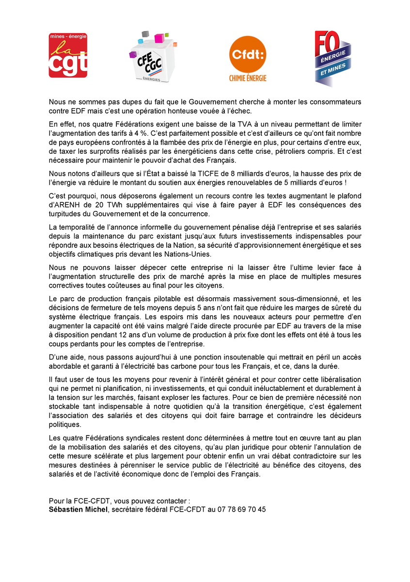 FCE_CFDT's tweet photo. FCE | En soutien de la mobilisation des personnels contre la déréglementation et la spoliation d’EDF, les Fédérations syndicales lancent des actions juridiques ! https://t.co/FIHQrlRLTl @EDFofficiel #greveEDF https://t.co/7ZIrvERX0R