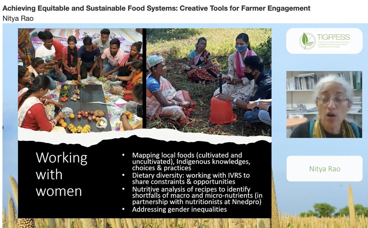 Brilliant conversations! A super interactive @TIGR2ESS Panel on Creative Tools for #farmer engagement in #Indian #agriculture #Shailaja on #Millet #Maggi #Shumone on #MobileTeachingKitchens #NityaRao on making #Women visible I'm reminded of @BShrayana's book on #Women & @iamsrk