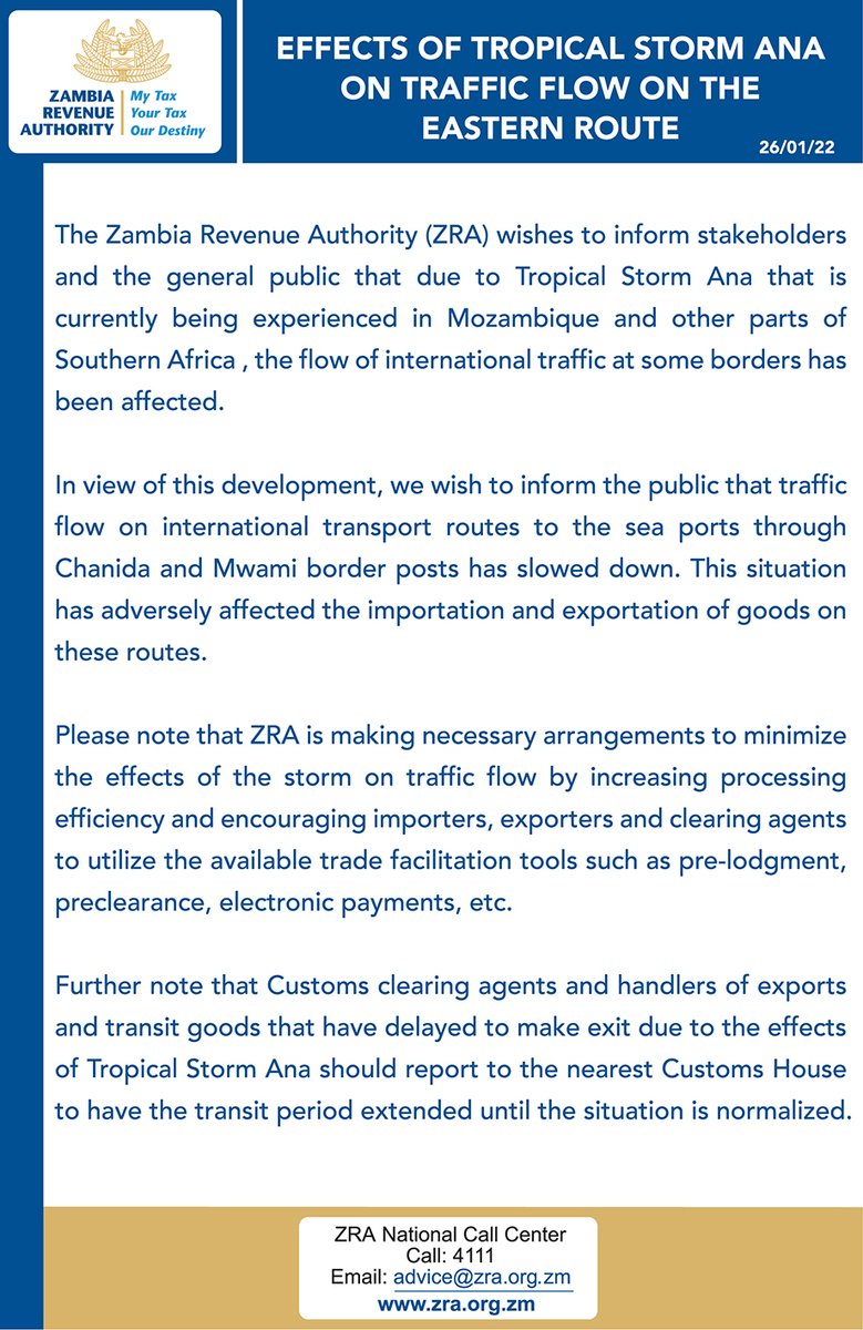 EFFECTS OF TROPICAL STORM ANA ON TRAFFIC FLOW ON THE EASTERN ROUTE