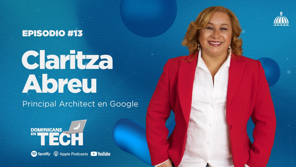 MIC_RD's tweet photo. Conoce a nuestra invitada del nuevo episodio de #DominicansEnTech Claritza Abreu, una dominicana apasionada y actual arquitecta de Tecnologías de Nubes en una de las empresas que ha transformado el mundo, Google.
¿List@s para este potente episodio? 🇩🇴🎙️ https://t.co/U8AL7xUp7f