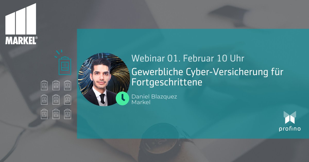 ⏰ WICHTIG: IDD-Weiterbildung mit Markel!
messe.profino-online.de/webinar/1466
Am 01. Februar stehen bzw. sitzen wir wieder vor der Linse und bauen Euer Fachwissen zum Thema Cyber-Versicherung weiter aus.
Jetzt anmelden – Platz sichern: messe.profino-online.de/webinar/1466