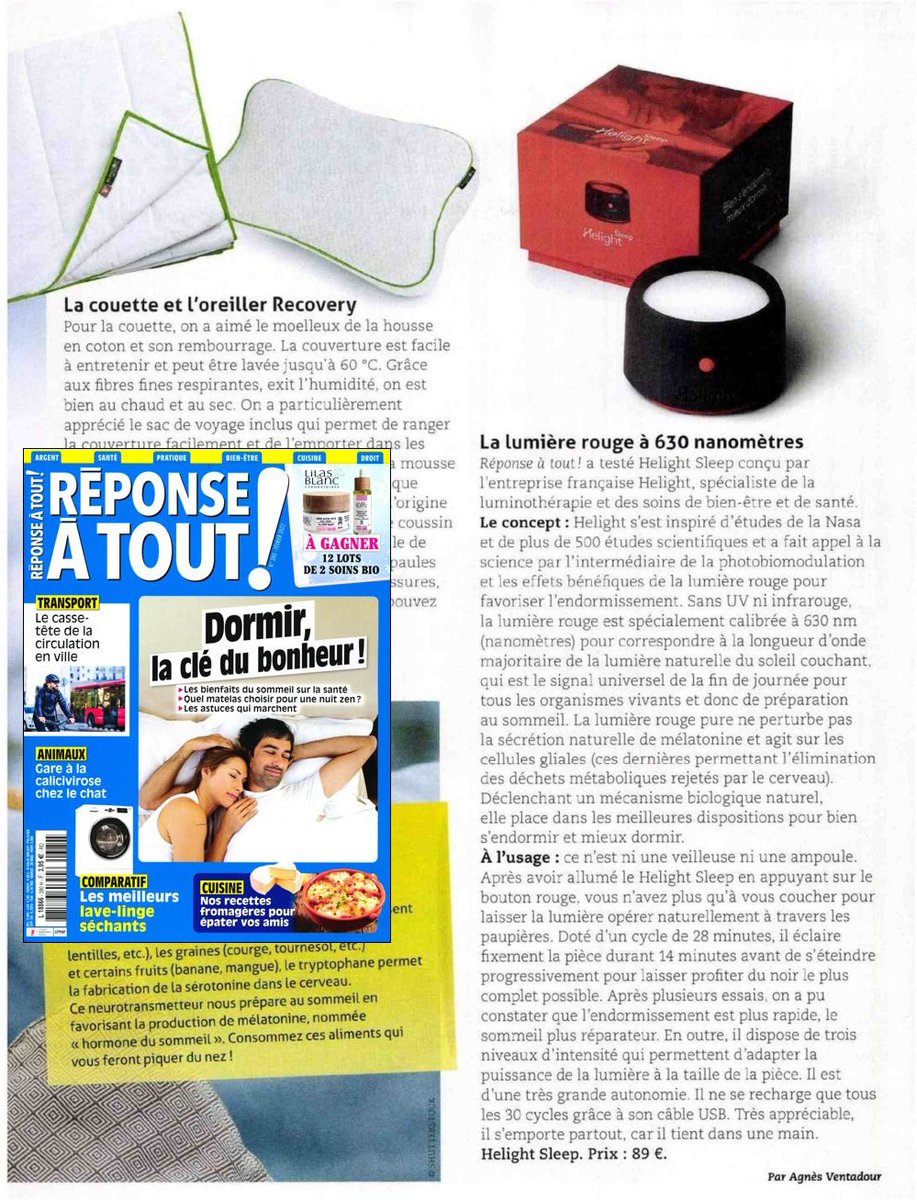 Wordcomconsult's tweet photo. #Sommeil #lumièrerouge
"@Reponseatout! a testé Helight Sleep conçu par l'entreprise française @HelightFrance spécialiste de la luminothérapie et des soins de bien être... #Helight s'est inspiré des études de la @NASA..."
Merci Agnès Ventadour ! https://t.co/AH0fudMBAC