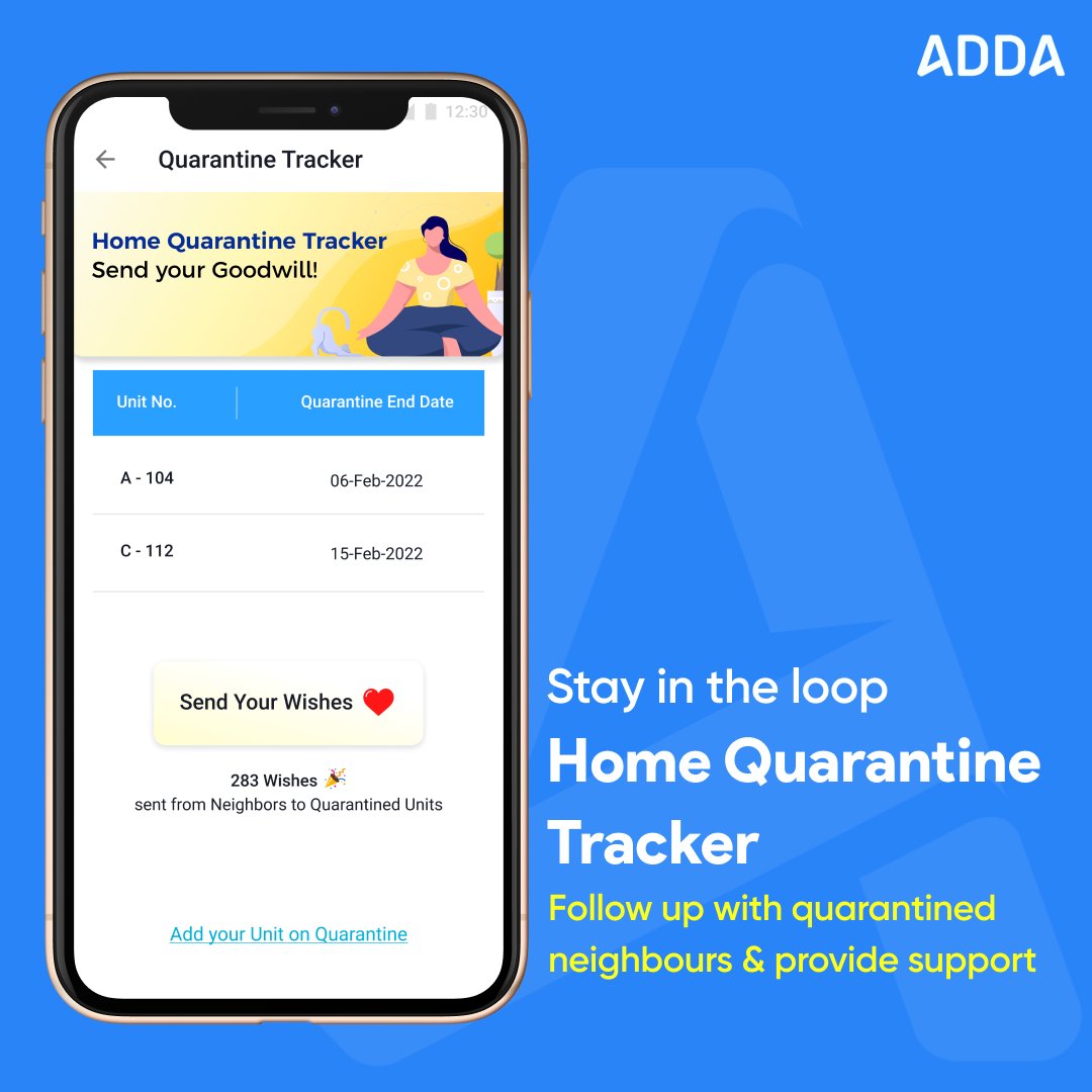 ADDASoftware's tweet photo. Donโt let the virus get the better of you and your community. Admins and residents, assemble!โก Admins: Go to https://t.co/vWlU8bPwIm > Admin View > Units & Users > Quarantine Tracker
Residents: Go to ADDA App > Home Quarantine Tracker > Add your unit
#ADDASoftware #Quarantine https://t.co/fnloD9D1jX