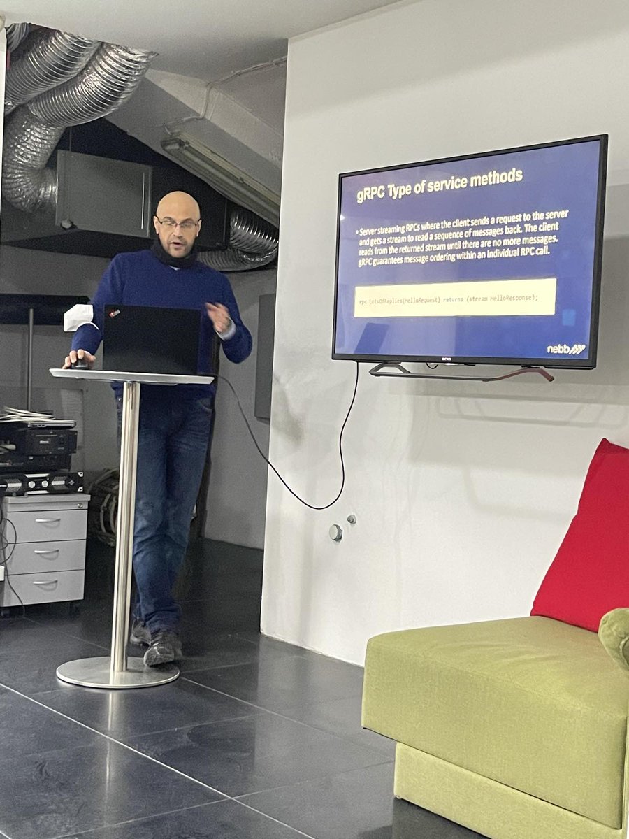 Tech Wednesday at Skopje office
Talking about innovative technologies over yummy pizza and good old Macedonian beer.
Miroslav shared his impressions from attending <a href="/NDC_Conferences/">NDC Conferences</a> and Jovica discussed the gRPC framework's main concepts, pros and cons.
#teamworkmakesthedreamwork